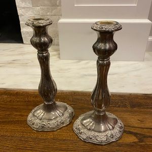 2 Antique Candlestick holders 10 inches silver